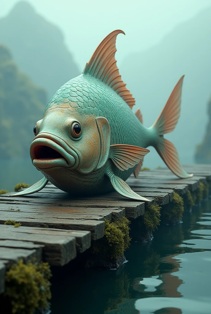 A big fish on the floor of a less realistic dock