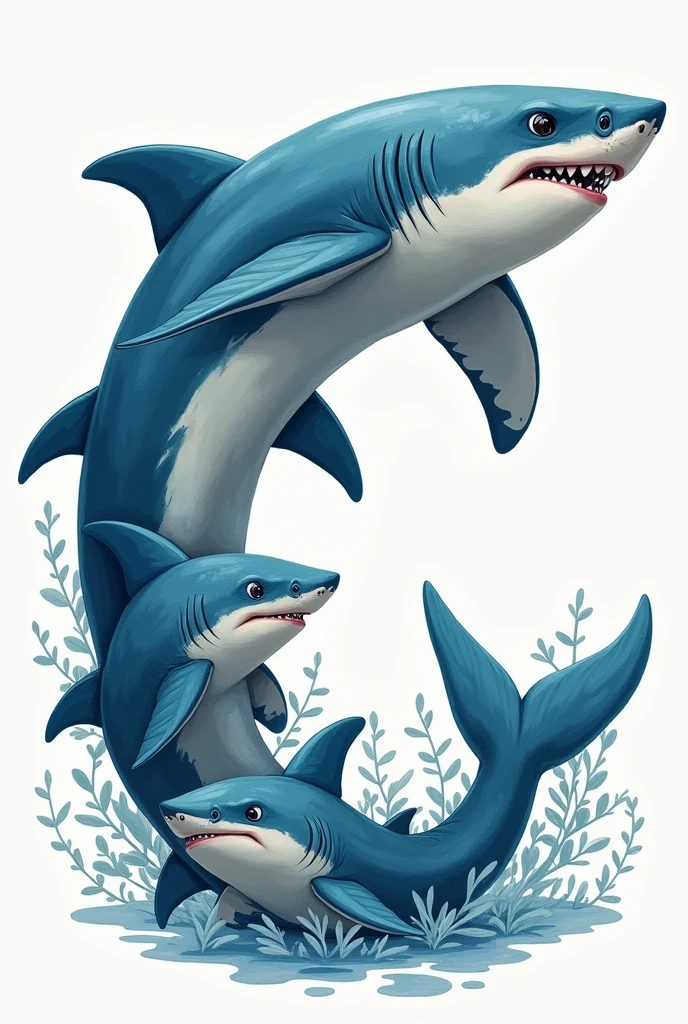 A letter C filled with sharks dressed in different ways