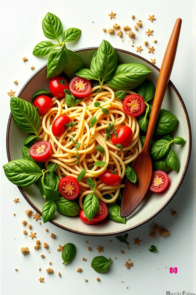 create a striking and impactful realistic logo on (Marmita Fit Garcia's) That the image includes vegetables, salad, pasta...!