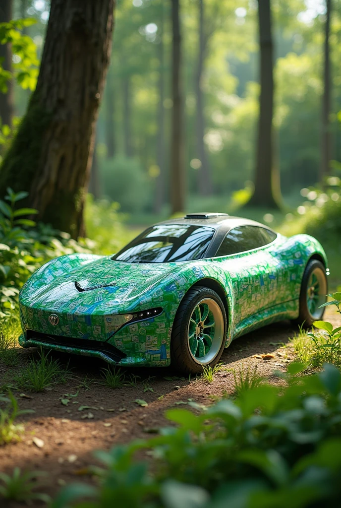 A car made from plastic bottles from Coca-Cola cans