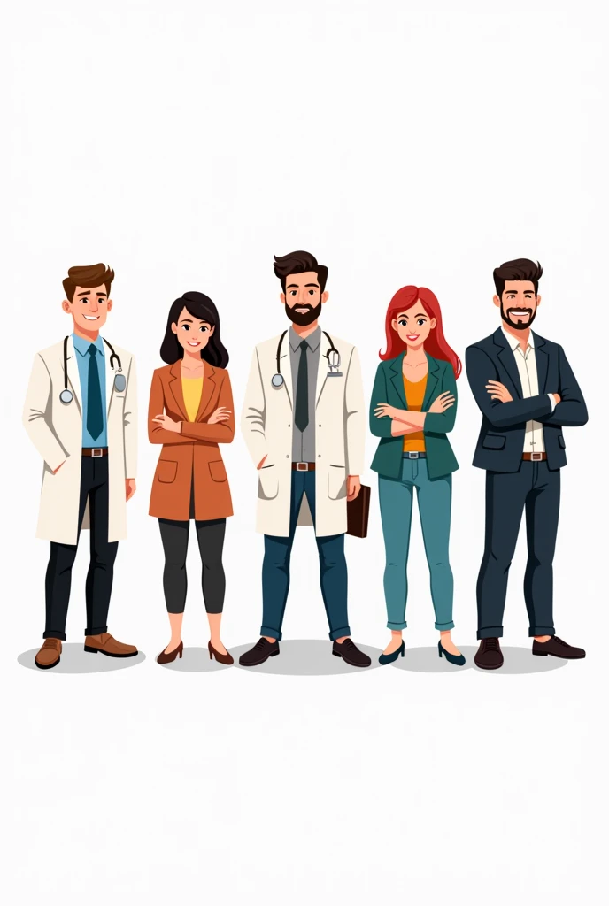 Cartoon character of 4 men and 2 women, All work as freelancers, including doctors, lawyers, online sellers, and drivers. Each person wears clothing according to their occupation. The background is white.

