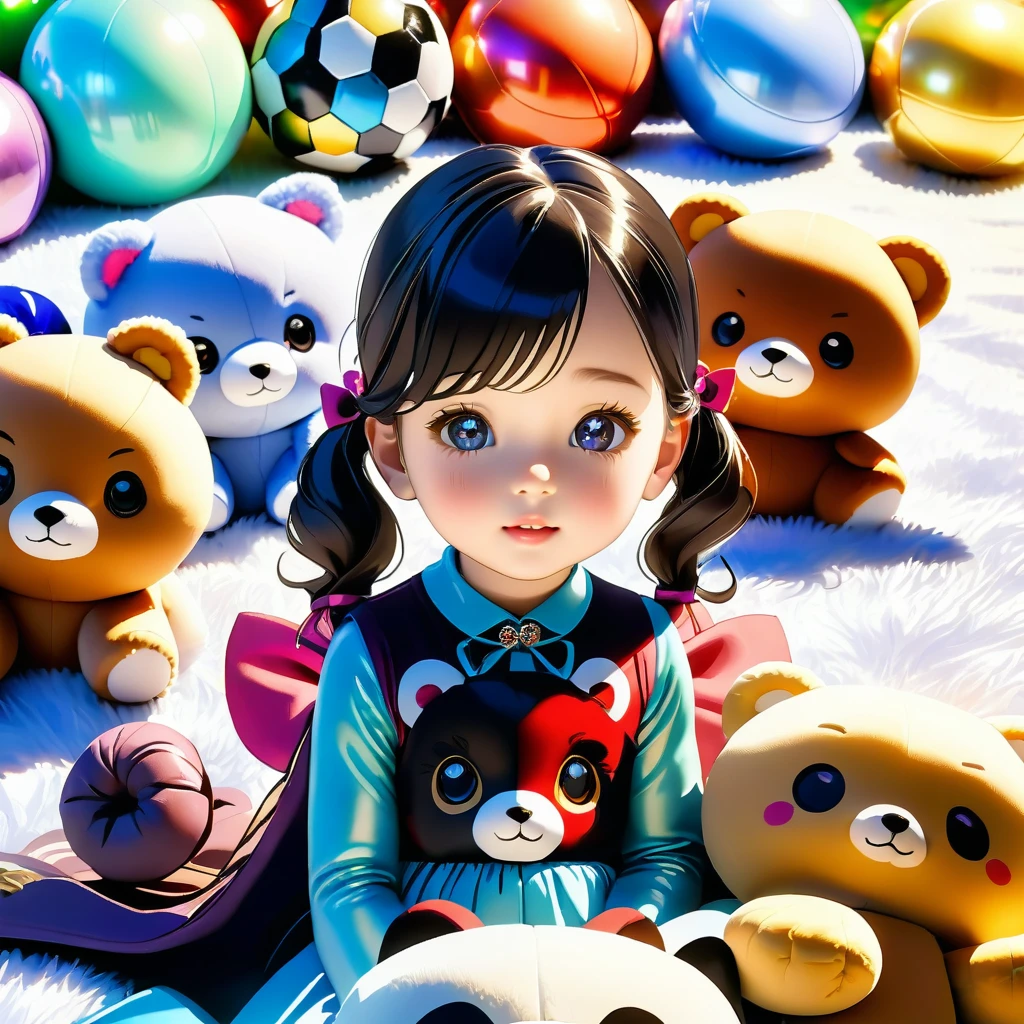 A unparalleled 6-year-old girl holds a stuffed animal, Sit in a room full of toys, cabelos preto e longos, cheerfulness, Rejoice, Perfect quality, Clear focus(Clutter - home:0.8), (insane tmasterpiece:1.2) (insane realisticlying:1.2) (Bokeh) (insane best qualtiy) (detailedskin:1.3) (complexdetails) (32K) (detailedeyes) (insane Sharp focus), (having fun)closeup cleavage, Luminism, cinematic lighting, wide shot, retina, textured skin, anatomically correct, best quality, award winning, ambient light, cinematic, highly detailed, professional complimentary colors, romantic, beautiful, lovely, breathtaking --v 6 --s 1000 --c 20 --q 500 --chaos 100