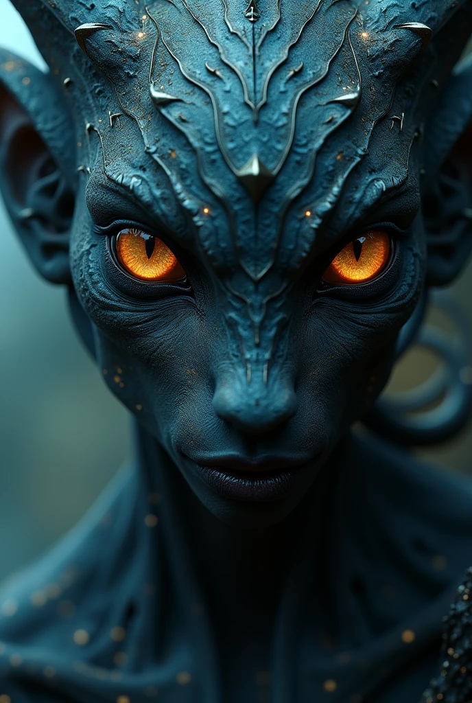 The hypnotic gaze of the creature Ekun Adé, with piercing eyes staring intently.