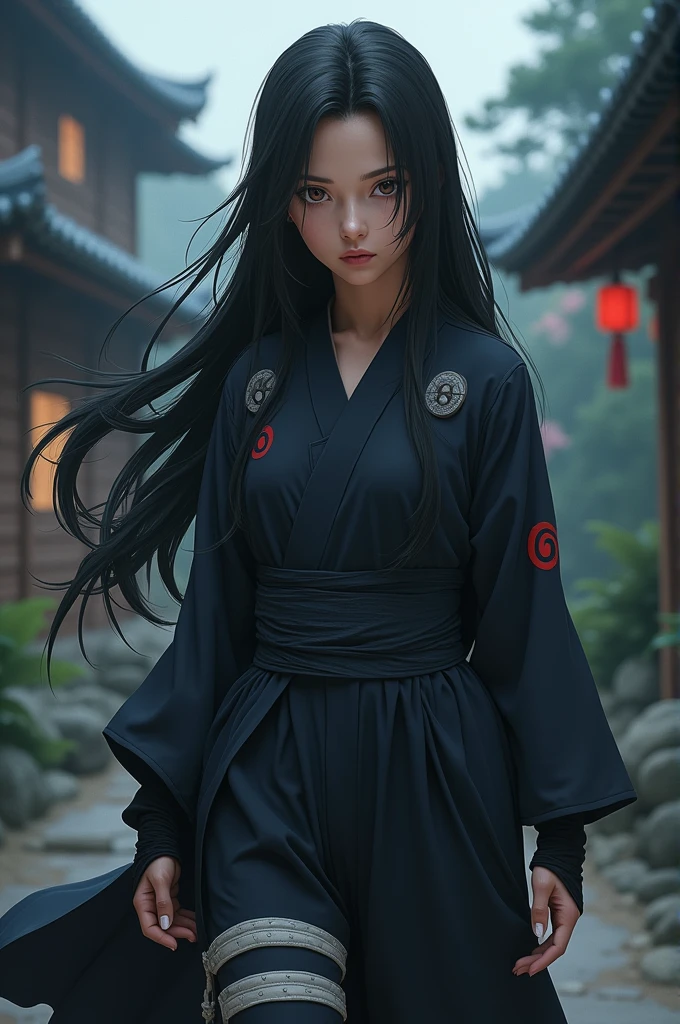 Dark brown haired girl and light brown eyes ninja naruto character