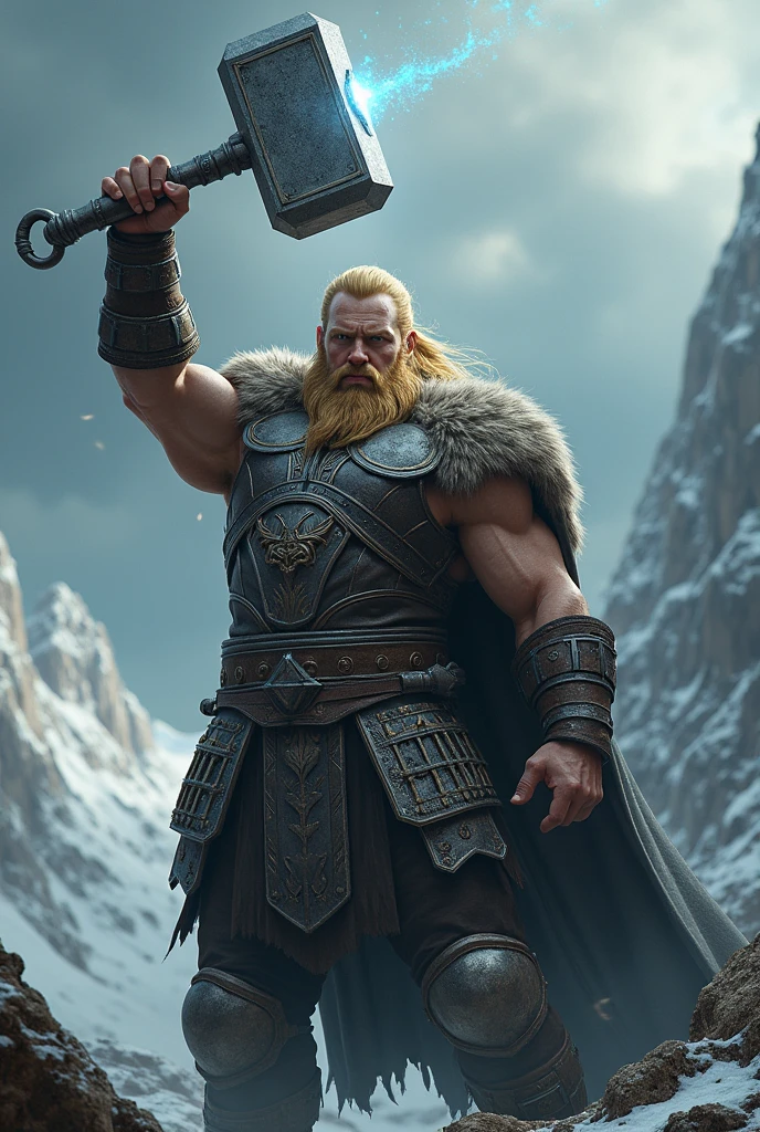 Blond Viking Warrior Lifting Mjornir 