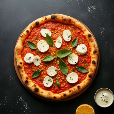 A image having indian cuisine and pizza ,aerial view,chalk black table ,margin in middle,hand made border
