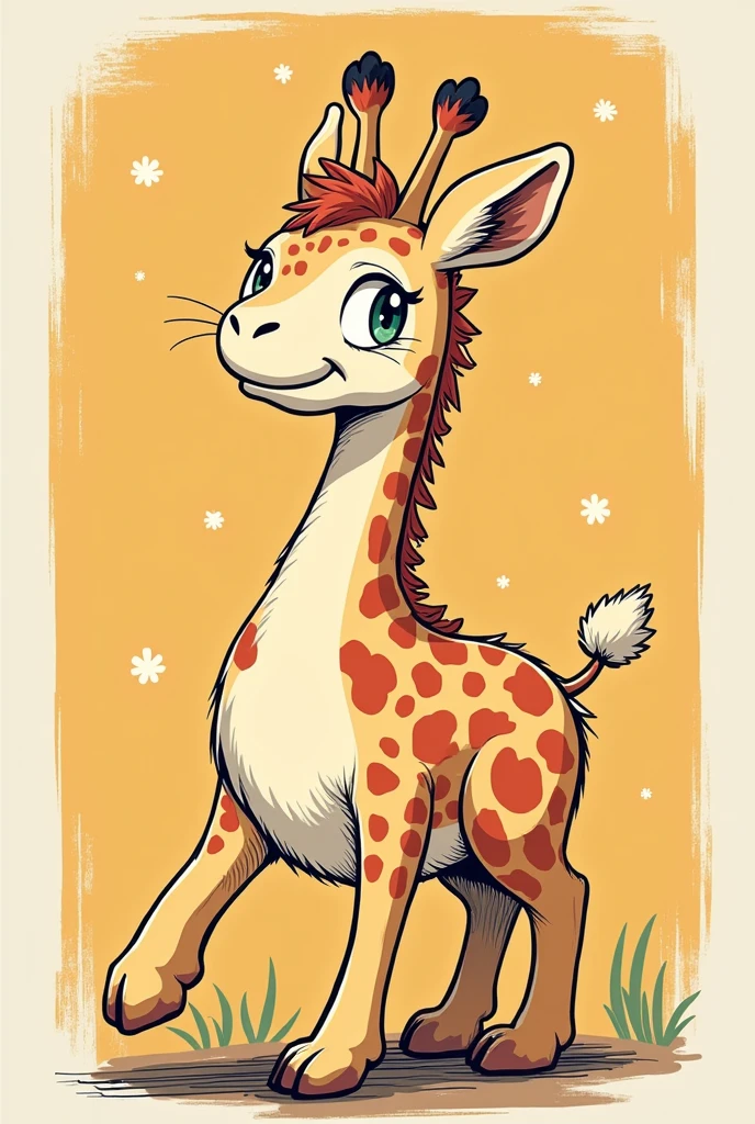 Giraffe mixed with a rabbit in manga style