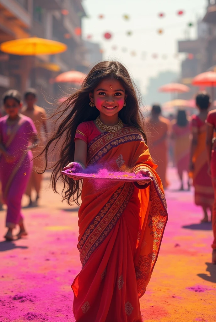 Indian girl Saree and Panty playing holi
