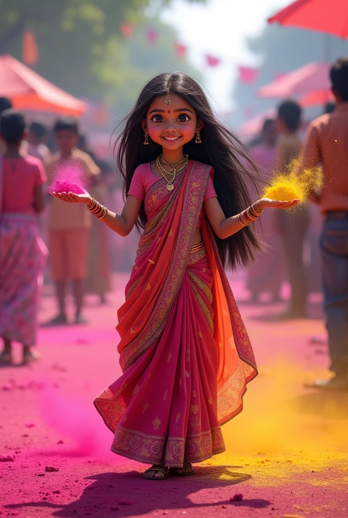 Indian girl Saree and Panty playing holi