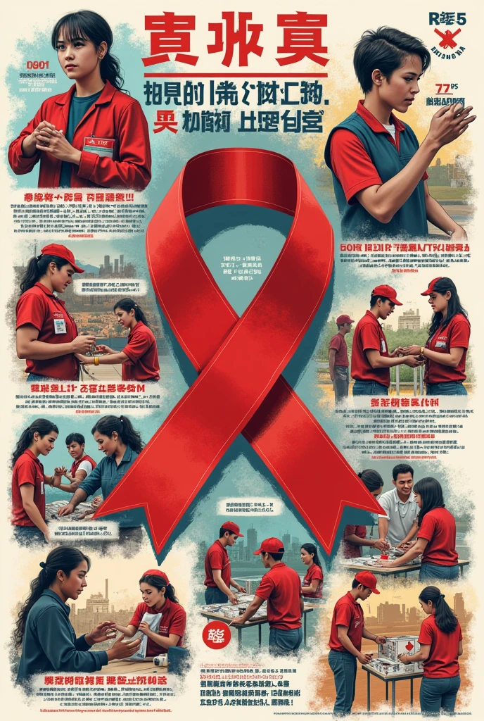 I need a poster about red ribbon club with various pics related to rescue works and blood donations with other duties of red ribbon club
