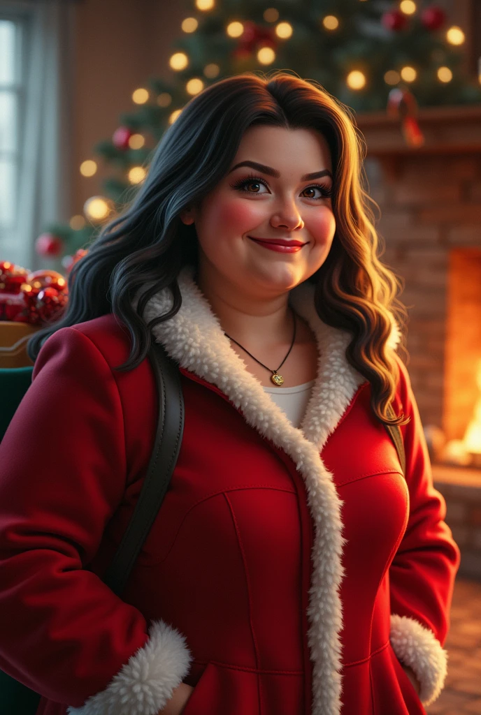 Santa Claus,plump woman,black hair,
