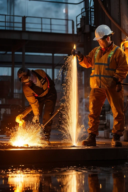 Precious Metals Refining,Steel Industry,Splashing molten iron,2 workers,