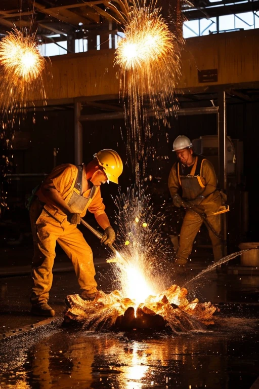 Precious Metals Refining,Steel Industry,Splashing molten iron,2 workers,