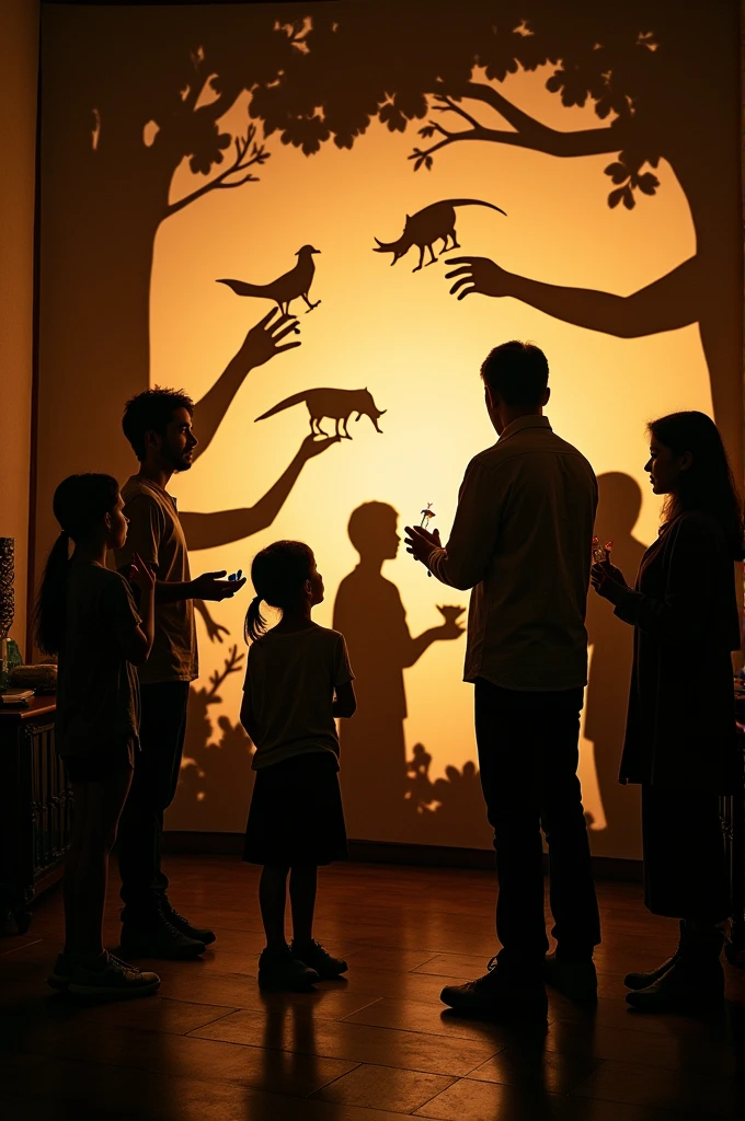 People playing shadow puppets