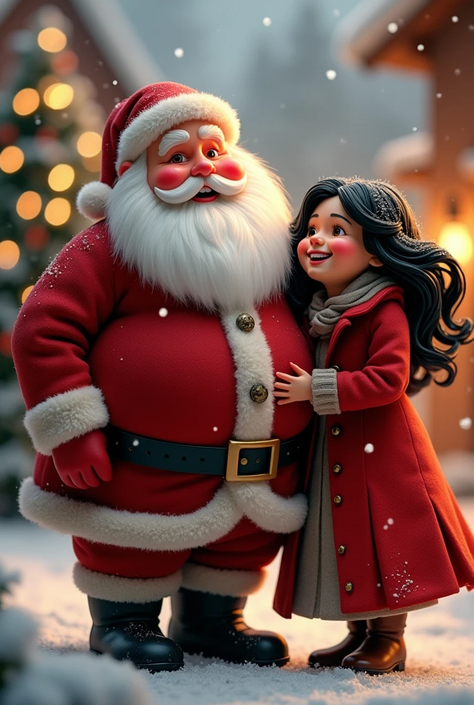 Santa Claus,plump woman,black hair,