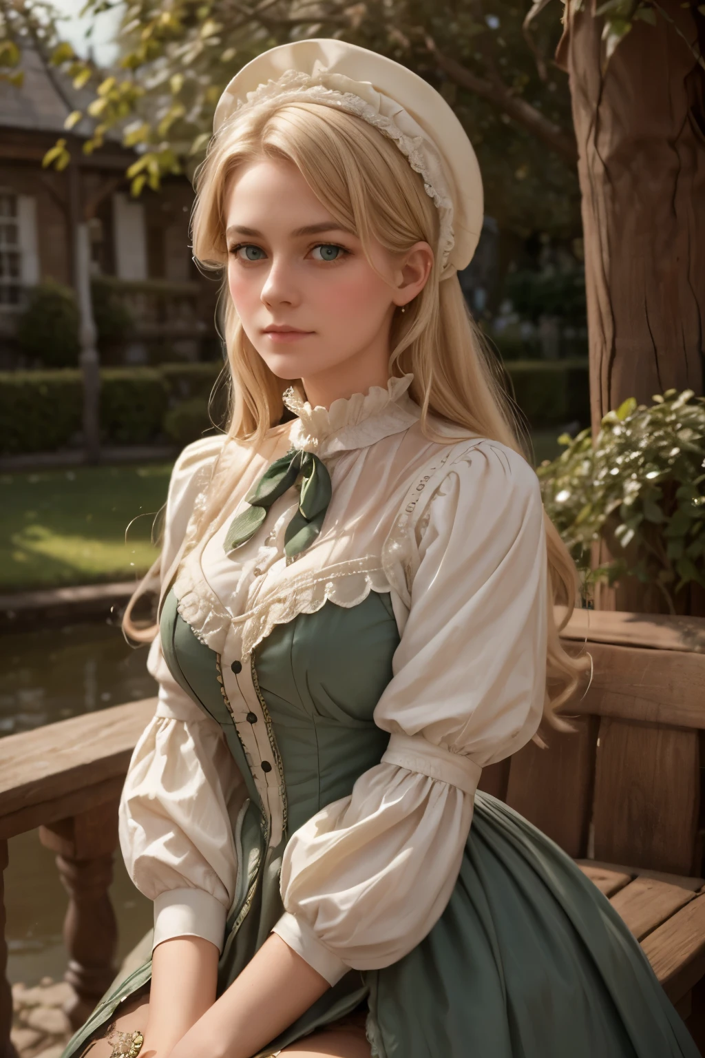 Lady Georgie Gerald, 1887, blond hair, green eyes. Victorian style.