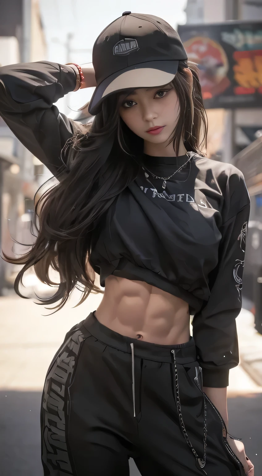 girl with sixpack, well-formed and well-defined sixpack abs