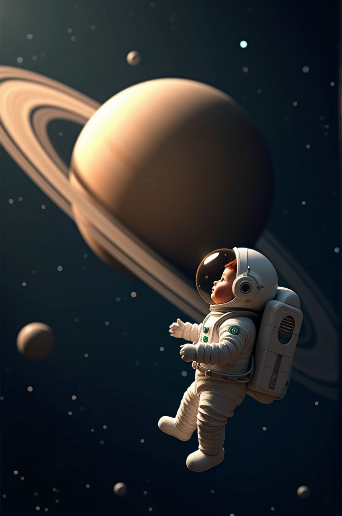 Saturn and a baby astronaut 
