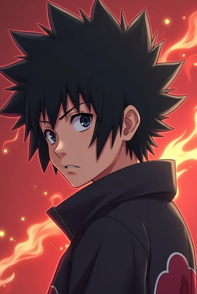 A boy around 17, with black curly hair, with sharingan in the naruto universe