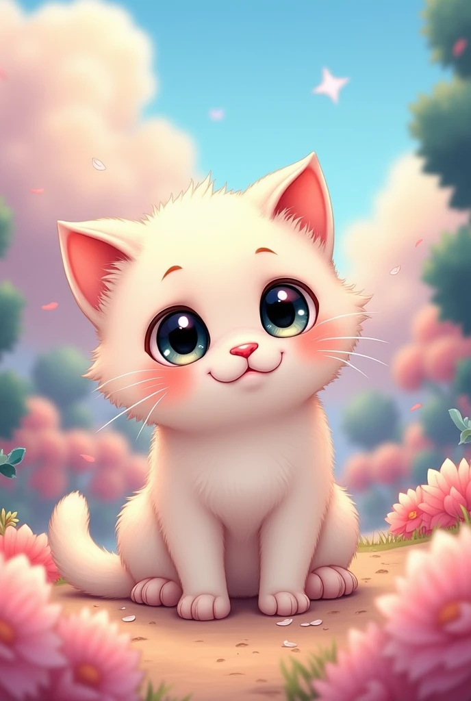 Photos of cute kittens with big cute eyes in cartoon anime style
