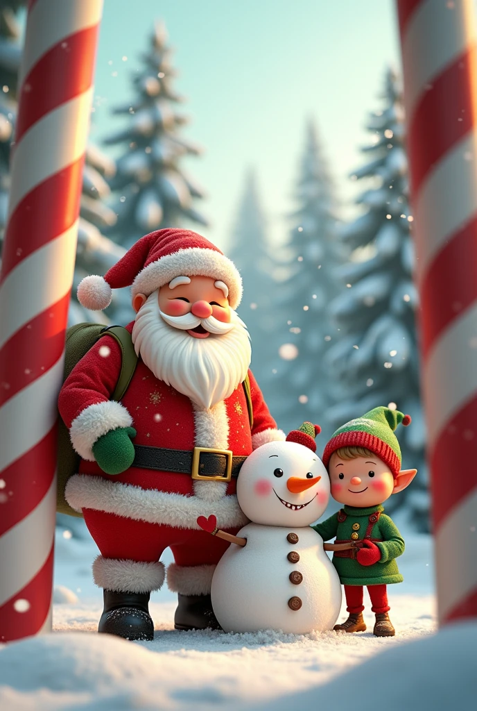 Santa Claus with his wife ,chubby woman snowman,Elf,candy cane 