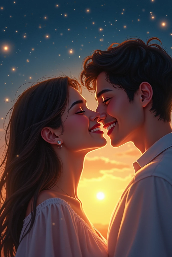 Illustrate this sentence:
Your smile is as beautiful as a starry night,both light up my world