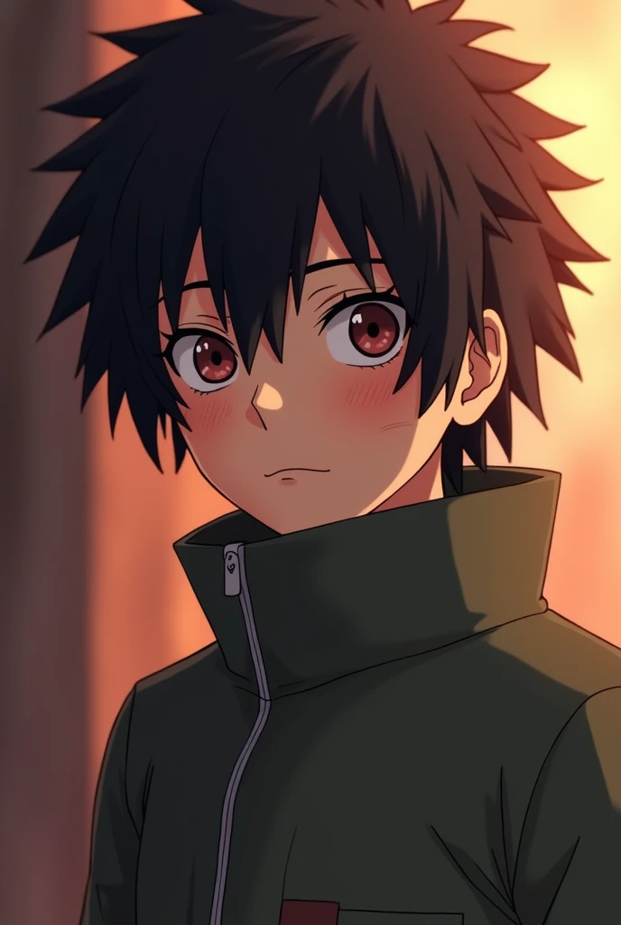 A boy around 20 years old, with black curly hair, with sharingan in the naruto universe having sex with hinata, with too much semen
