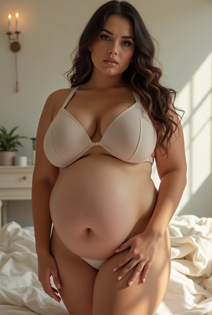 1 woman, 35 years old, middle-aged, fat face: 1.3, whole body, fat on the belly: 1.3, big belly: 1.3, obesity: 1.3, middle-aged women: 1.3, slightly chubby face: 1.3, beautiful woman, fat on the belly: 1.3, (wears dark brown hair), does not expose: 1.3, very fat: 1.3, fat, loose dress: 1.3, loose clothes, super detailed face, detailed eyes, double eyelids, blurred background, fat face, beach,full body,