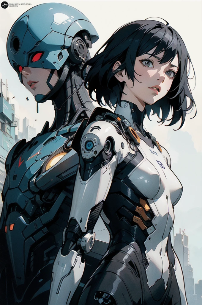 ghost in the shell in the style of 90's vintage anime, robotics, scifi, futuristic, surrealism, akira style, advance suit, detailed line art, fine details, greg rutkowski makoto shinkai kyoto animation key art feminine eye-level shot