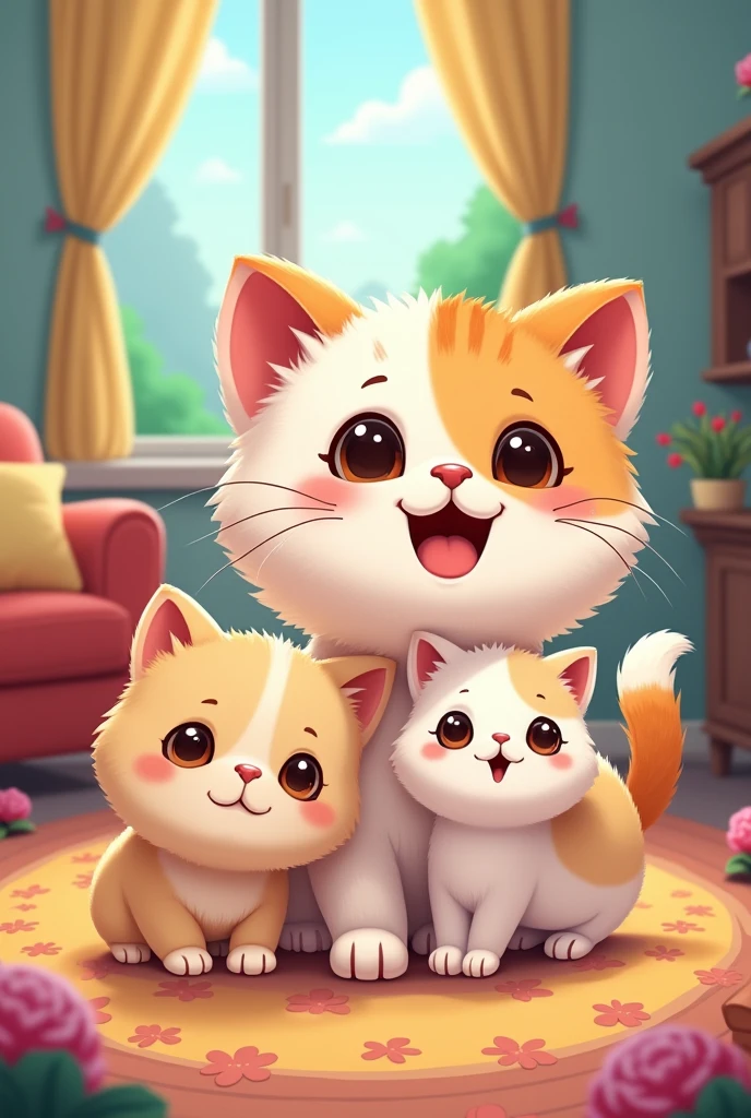 Photos of cute little kittens in cartoon style