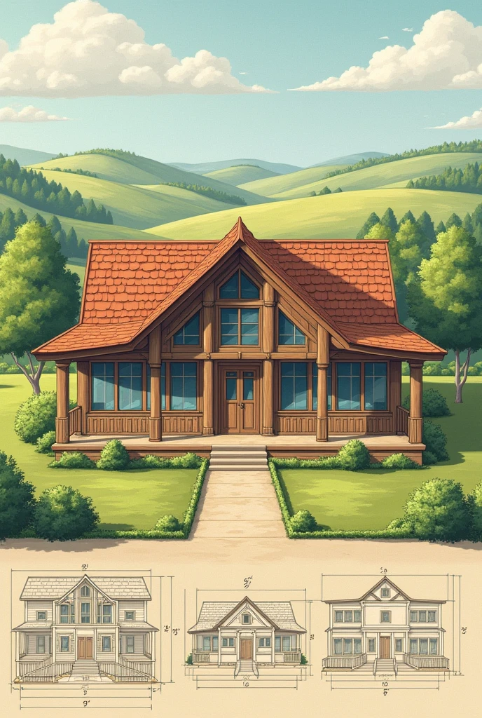 Create a square classroom type architectural plan with windows rural drawing