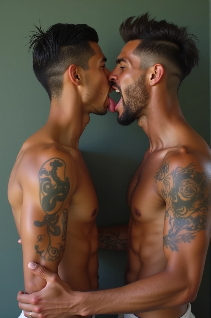 Create Cristiano Ronaldo naked with penis coming out and Neymar making him suck