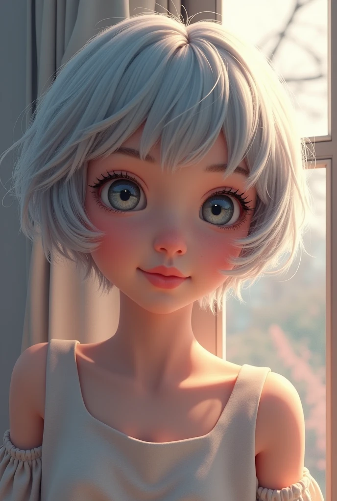 (Extremely detailed CG unity 8k wallpaper, masterpiece, best quality, Extremely detailed), (Optimal lighting, Best shadow, Extremely delicate and beautiful), Very cool, Dynamic, and original young girl characters (Dynamic pose) Silver (Pixie Short Hair: 1.3) Can reflect light beautifully.