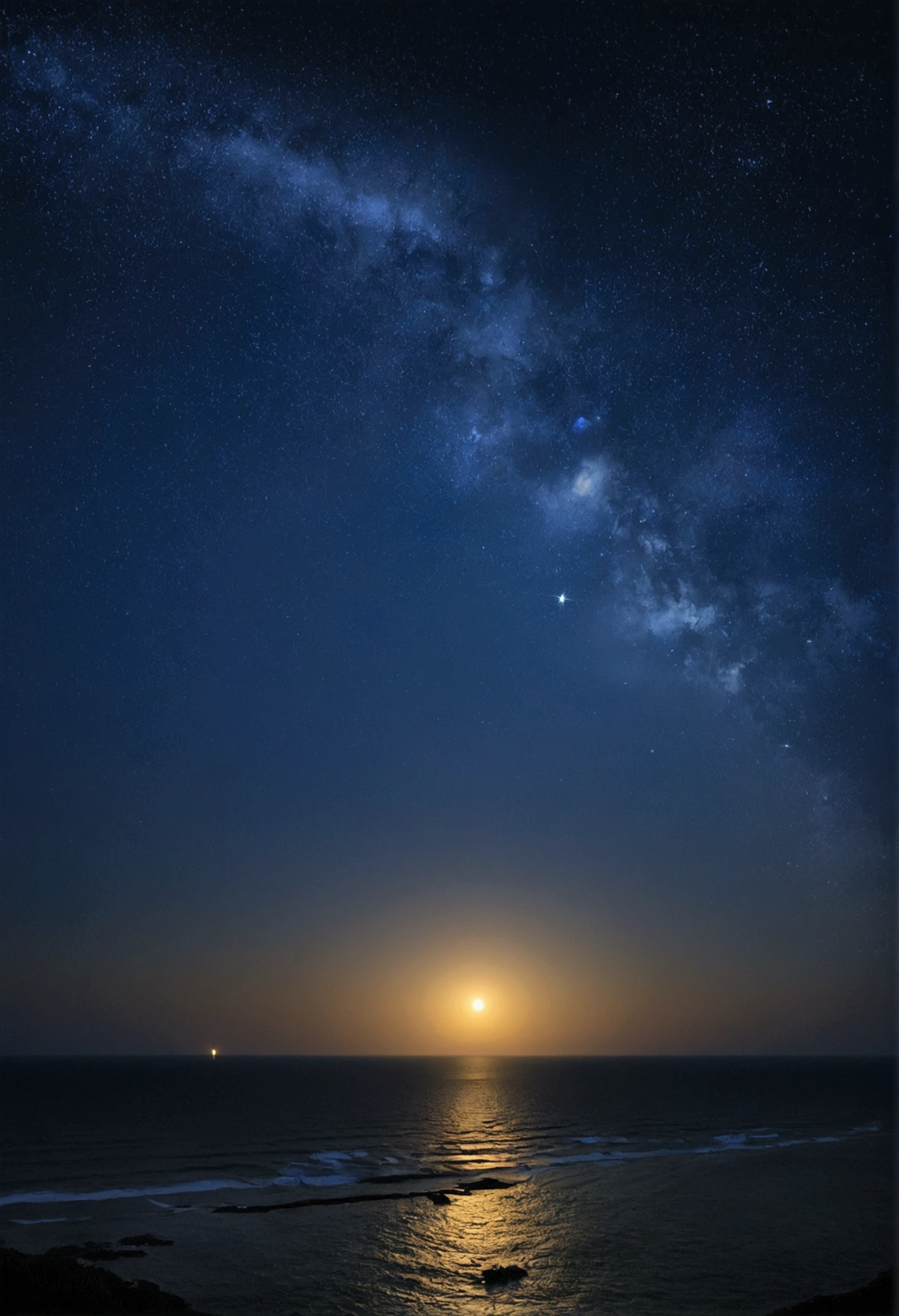 night、moon、Many Stars、Beautiful sky、Ocean、Ocean岸