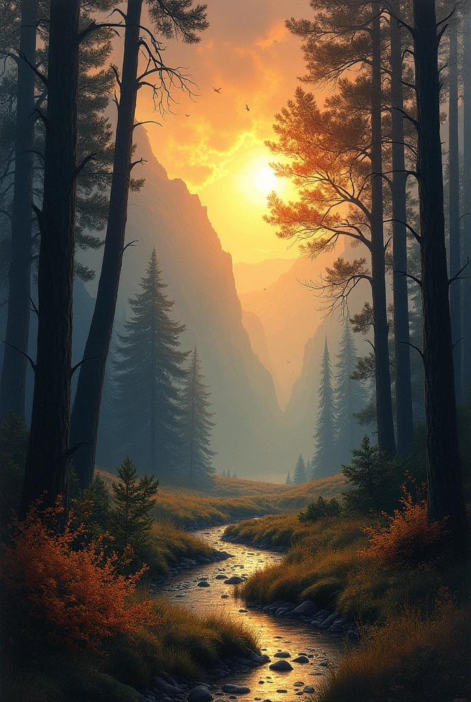 chiaroscuro drawing with color perspective landscape