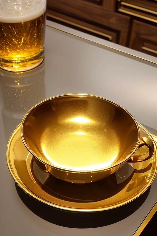 The most luxurious cup in the world,Made of pure gold,Highly polished surface that reflects light,Perfect mirror surface,Perfect finish,A masterpiece