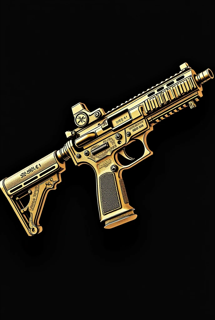 Black and gold mexican cartel design with black outline on the glock