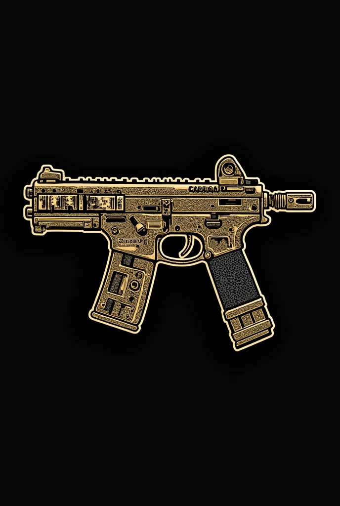Black and gold mexican cartel design with black outline on the glock