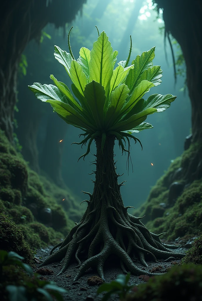 A plant taking into account different aspects taking into account roots, three, leaves if it has flowers or fruits.
Underground forest: No sunlight, high humidity and nutrient-rich soil 