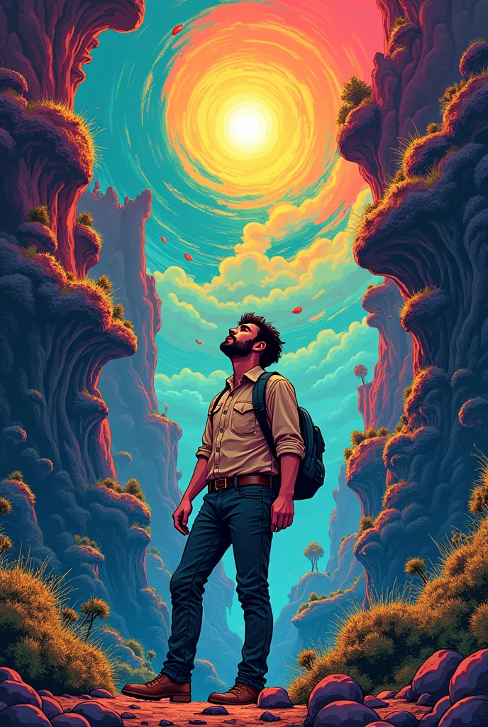Man having a dream, comic style