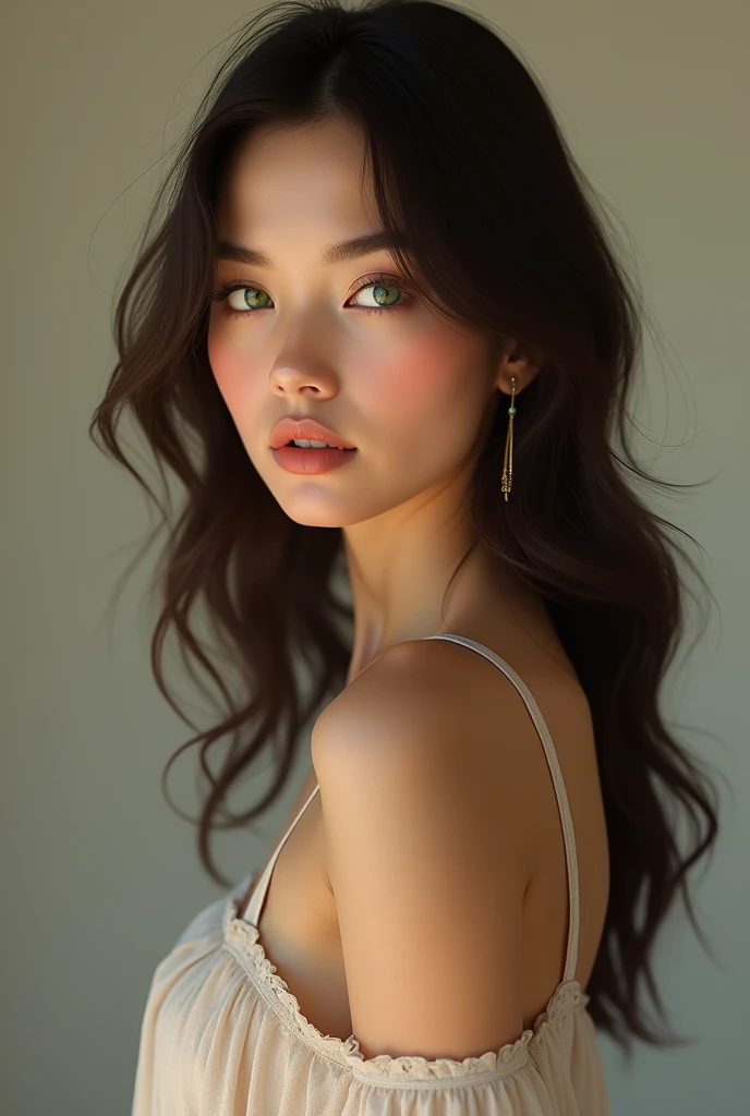 Beautiful brunette woman 1,60 65 kg green eyes