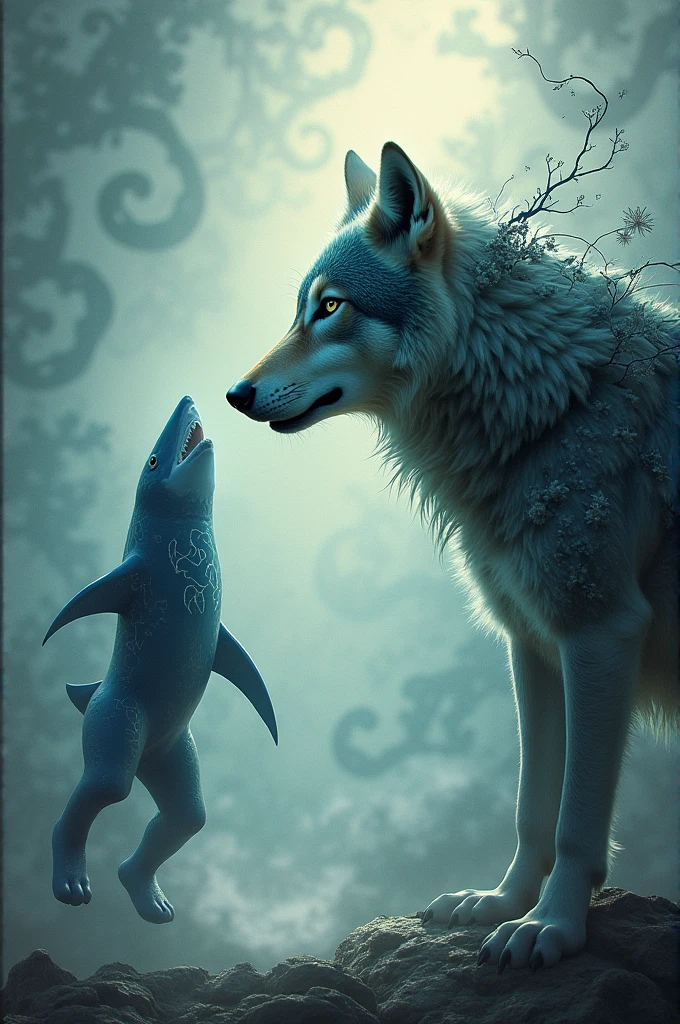 A Wolf and an abstract shark 