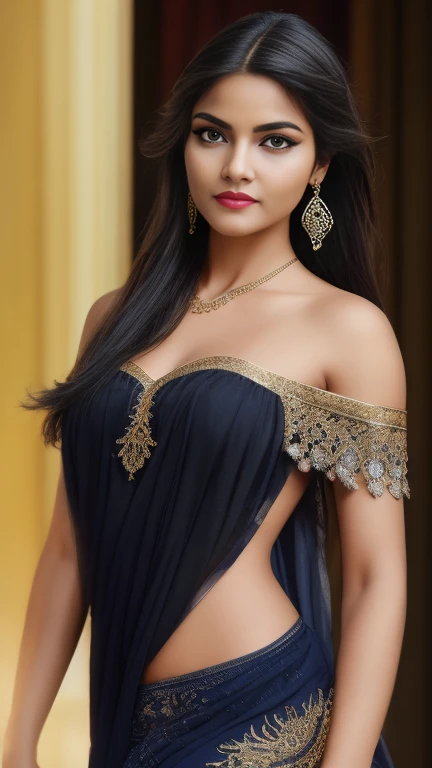 (best quality,4k,8k,highres,masterpiece:1.2),ultra-detailed,(realistic,photorealistic,photo-realistic:1.37),Al-Uzza, the ancient Arabian goddess of beauty and black magic, off-shoulder, extremely detailed face and eyes, long eyelashes, detailed lips, intricate jewelry, flowing dress, ornate background, warm lighting, fantasy art, cinematic composition, dramatic lighting, dramatic pose, dramatic expression, cinematic shot, detailed fabric textures, dynamic composition, rich colors, dramatic chiaroscuro, mystical atmosphere