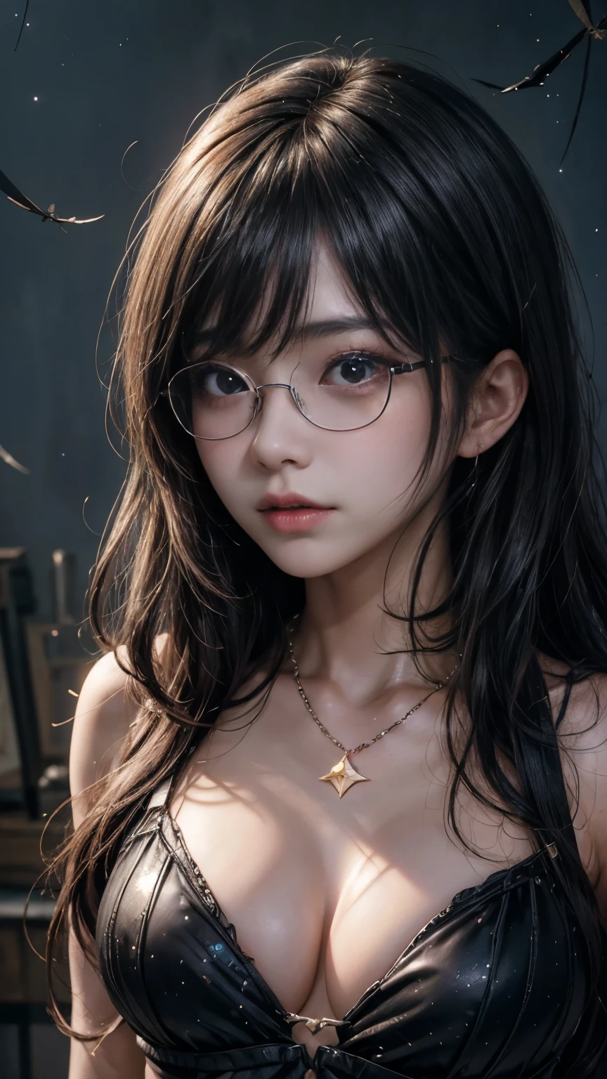 (最高qualityのディテール)、Realistic、8K Ultra HD、High resolution、(One Girl:1.2),(Glasses、Fatal Beauty,Attractive beauty) ,(A supple and powerful physique),(Sensual charm),(Mysterious charm:1.1),(Big Breasts、Captivating silhouette),The 超detailedな、高qualityのテクスチャ、複雑なdetailed、detailed、非常にdetailedなCG、高qualityの影、detailed 美しく繊細な顔、detailed 美しく繊細な目、Written boundary depth、Ray Tracing、20th Generation、Cute K-Pop Girls、(The Face of Ulzan in Korea)、Thin face、(Urzan-6500-v1.1:0.6)、PurerosFace_v1、Glowing Eyes、Perfect body、 Viewer Display、(最高qualityのディテール:1.2)、Realistic、8K Ultra HD、High resolution、Close-up of a woman, realistic girl rendering, 8k artistic german bokeh, Enchanting girl, Real Girls, Gurwitz, Gurwitz-style artwork, Girl Roleplay, Realistic 3D style, cgstation Popular Topics,, 8K Portrait Rendering,(truth,truth:1.4),(Sparkling eyes girl:1.2)、Best image quality, 最高quality, Realistic, 超detailedな, Realistic, 4K 8K Ultra HD Full Color RAW Photos, Fujifilm(Medium format), Hasselblad, Carl Zeiss, Incredible dynamic range photography(utility_art:Smooth-768:1.1),High resolution, High pixel count, 明確なdetailed, Clear images, Natural color reproduction, Noise Reduction, High fidelity, quality, Software Improvements, Upscaling, Optimized Algorithms, Professional-level retouching, ,((((Glasses))))、((((big sapphire necklace))))、(最高quality,High resolution:1.2),(dark,Threatening:1.1),((dark horror theme:1.5),(Thriller:1.5)),(Dark fantasy:1.5), (((Countless stars fly away:1.5),(Absurd:1.5),(wonderful:1.5))),Woman in a dress, (Powerful numbers:1.1),(((Big Breasts))),(((Muscular:1.1))), Sexy Body,( Very lean body:1.6),Sexy pose, blush, Attractive body, Very curled hair, Purple Curly Hair, very big hair, prime color,Urban,非常にdetailed,masterpiece,複雑なdetailed,Faded,非常にdetailed, Eye on the details,複雑なdetailed,暗くてSpooky atmosphere, spiritual being, Unforgettably beautiful, Ghostly figures, Shadow-like shape, Spooky whispers, Ominous Aura, Goth Maiden, Very darkHer eyes, Like dazzling fur in a starless haze,Her Mogul Snaps, Mysterious Cemetery,Black hair swaying in the moonlight, She summons darkness, (beautiful: 1.7), (Black Hat: 1.6), (An intricately decorated jet-black cloak: 1.6), (Delicately decorated cloak, Despite being damaged: 1.5), Hypermaximalist, Breathtaking oil paintings, Surreal, Ultra-realistic digital illustrations that mimic the style of oil paintings, Seamlessly blending the psychedelic visionary art of Alex Grey with the physical-mechanical aesthetic of H.R. Giger. wonderful構成, (Shining Eyes:1.6)、(Glowing Eyes:1.1),(hellish landscape:1.1),(fire,sulfur:1.1),(Threatening atmosphere:1.1),(dark shadows,Threatening presence:1.1),(Unlucky Clouds,Stormy Skies:1.1),(dark,Spooky atmosphere:1.1), (Aura of misfortune,Evil energy:1.1),(dark aura,cigarette:1.1),(Extreme heat,Burning Flames:1.1),(Nightmare Visions:1.1),(Predicting the end:1.1),(Whispers of misfortune,Devilish Laugh:1.1),(Cries of pain,echoing screams:1.1), (Bad luck symbol,Ancient runes:1.1),(Mysterious Relic,dark artifacts:1.1),(Infernal Ritual,Ritual sacrifice:1.1),(Devilish minions,creatures of darkness:1.1),(Desolate wilderness:1.1),(University of the Soul,Suffering Soul:1.1),(Eternal Ruin,A hopeless existence:1.1), Inspired by the background of the abandoned mecha. Art created by Craig Mullins,
