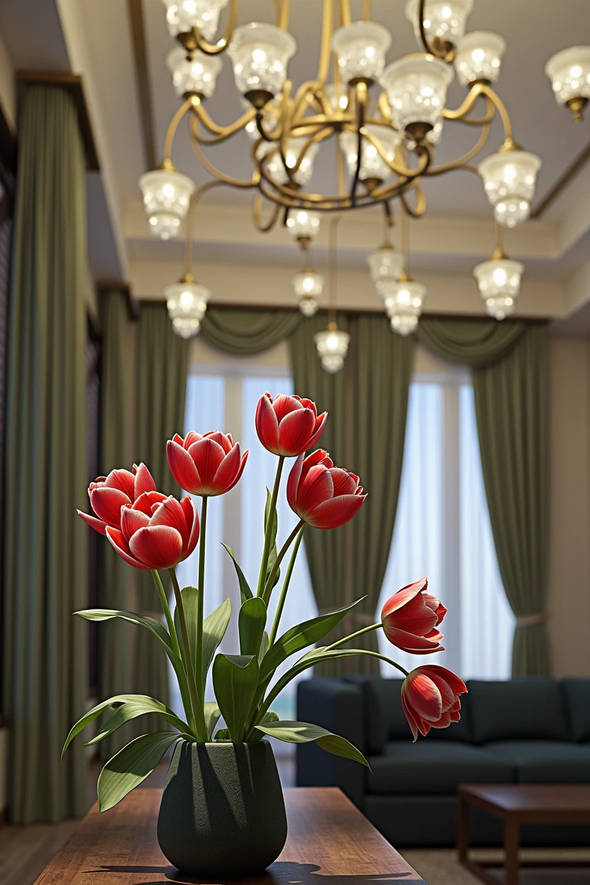(simple background, white background:2.0), ((masterpiece, top quality, high resolution, highly detailed CG unified 8K wallpaper)), (bouquet of red tulips:1.3), emphasizing the contrast between red and white,