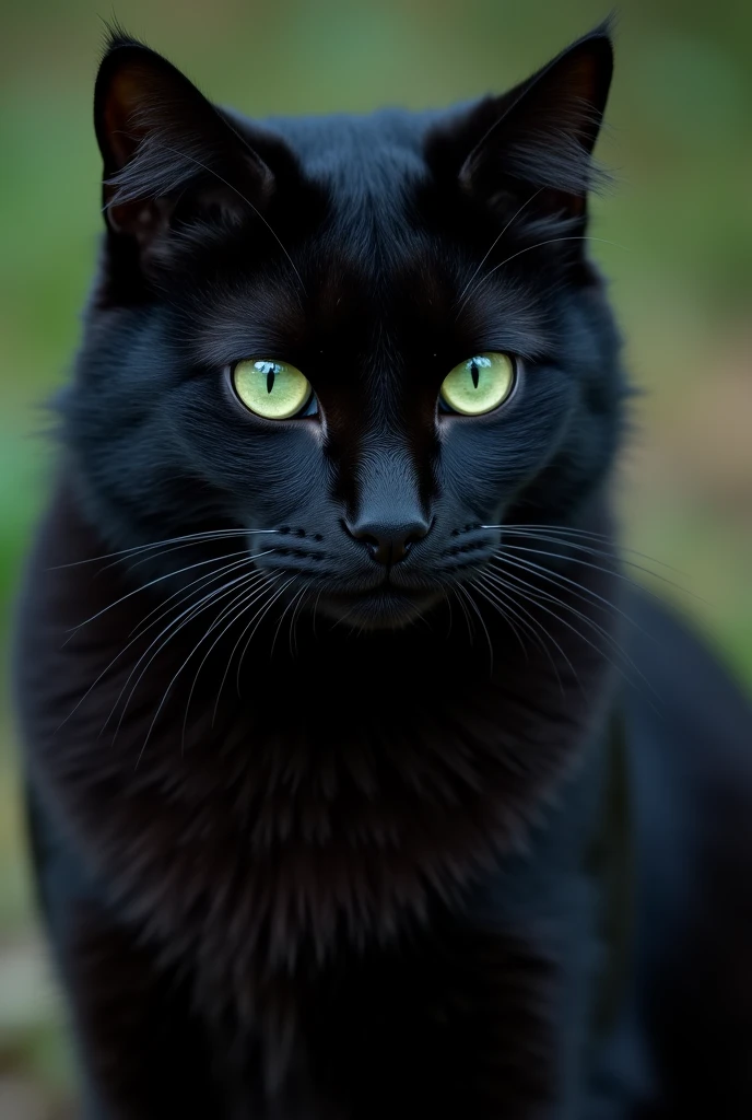 47 year old woman, black fur, green eyes,