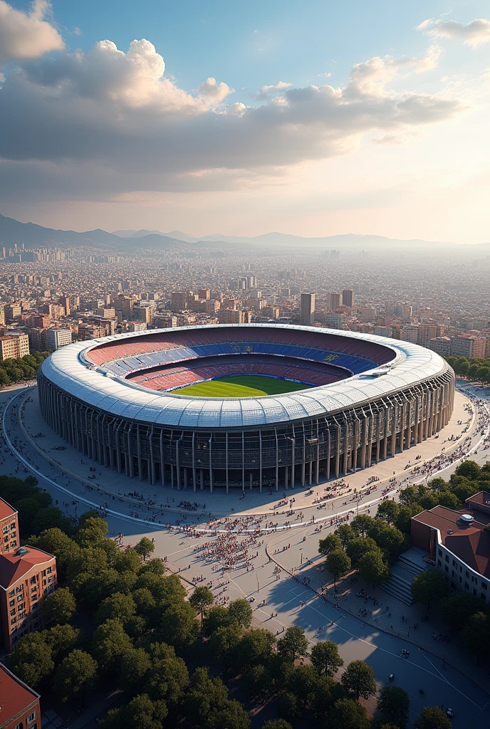 Create an image of the Barcelona stadium from the outside below