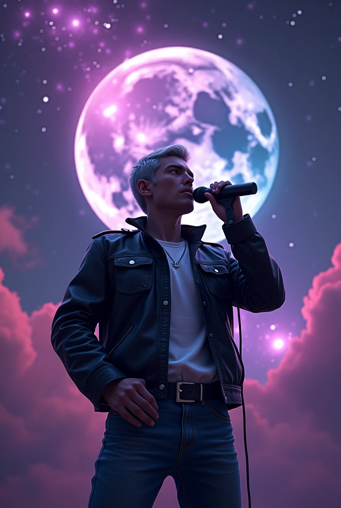 Galaxy Nebula Purple Stars Starry Nebula Sky Full Moon Epic Night Hyper Magnificent Masterpiece Ultra UnrealEngine5 Deep Road Equirectangular_360 MusicHall Beholder❤ Rockstar Sings into Microphone Global Forest Saturated Luminescence Volumetric Cinematic_Moonlight Lightning_contrast Meticulously Intricate Ultra_Ultra-High Detail_Maximum Ultra_High Quality_Ultra High Definition_Photorealistic Optimal Ultra_High Resolution CGI VFX SFX Precise Reflection Vivid Color Encoded Enhanced Octane-Rendering UHD XT3 DSLR HDR ROMM RGB PBR 3DCG FXAA Blu-ray Enhanced FKAA TXAA RTX SSAO OpenGL-Shader GLSL-Shader Post-Processing Post-Production Cel Shading Tone Mapping Analog Ultra_Sharpness Symmetrical Focus Heavy Metal Will-o'-the-Wisp Iota Pixie Kindergarten Glamour Knight Queen Cosplay (A Thirty Year Old Man) years old (short grey hair military style), athletic (facing the camera) with a microphone in his hand singing a song (black Rockstar leather jacket, white Briking Benjamin t-shirt, blue jeans) Onyx Marble Ruby Background Opal Chain Sundrop Chrome Bands Flat Pewter Lys Emerald Plasma Glyph Tourmaline Lava Magic Fire Summon Milkweed Glow Crystalline Chaos Creature Viceroy Monarch Conjuration Blooming Butterfly Home CGSCOSITY Summoning Strange Monster Floraison Earth Reflection Chef-D's Tattoo Nsfw Misc Multi Etc. -