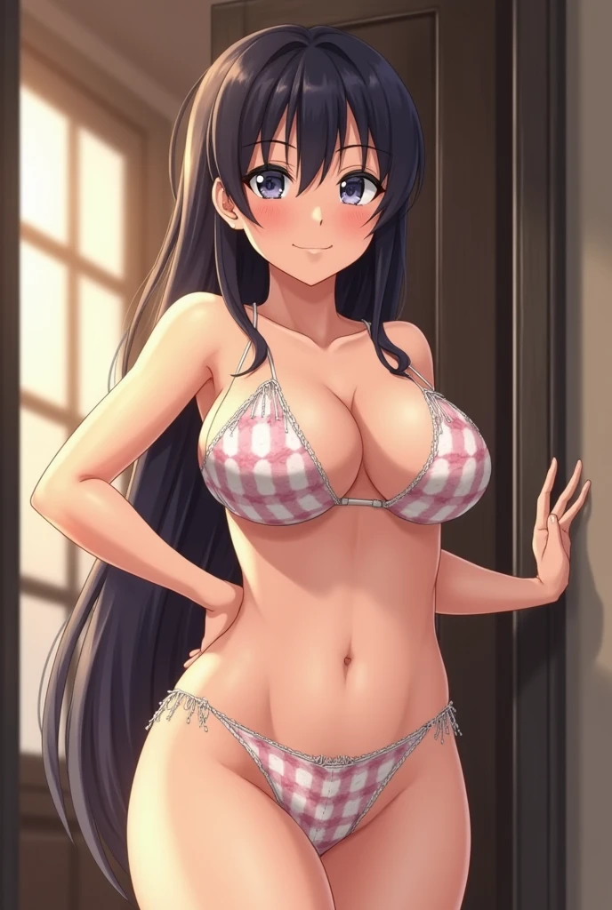 Generates a very big ass and busty waifu showing her ass without underwear