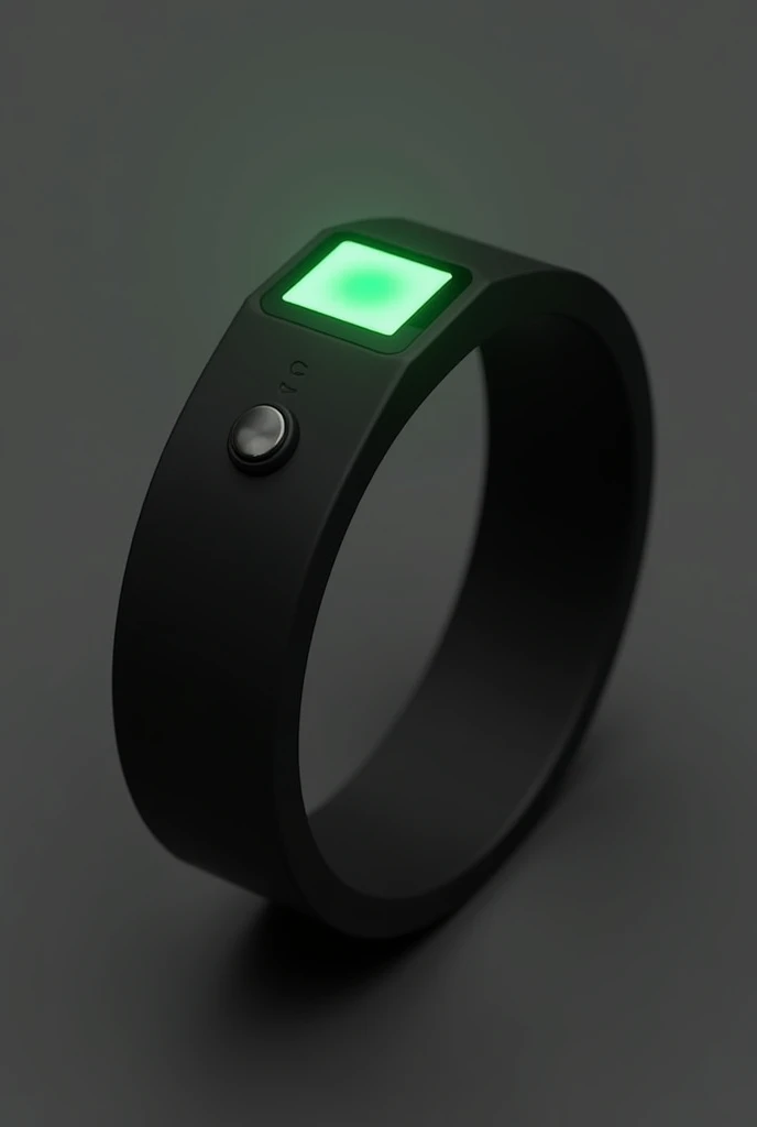 I need a completely black, half-futuristic bracelet that has a square lantern shape embedded in the top along with a small button on the side.. Let it be something subtle with a green lantern embedded in the top, a very small one